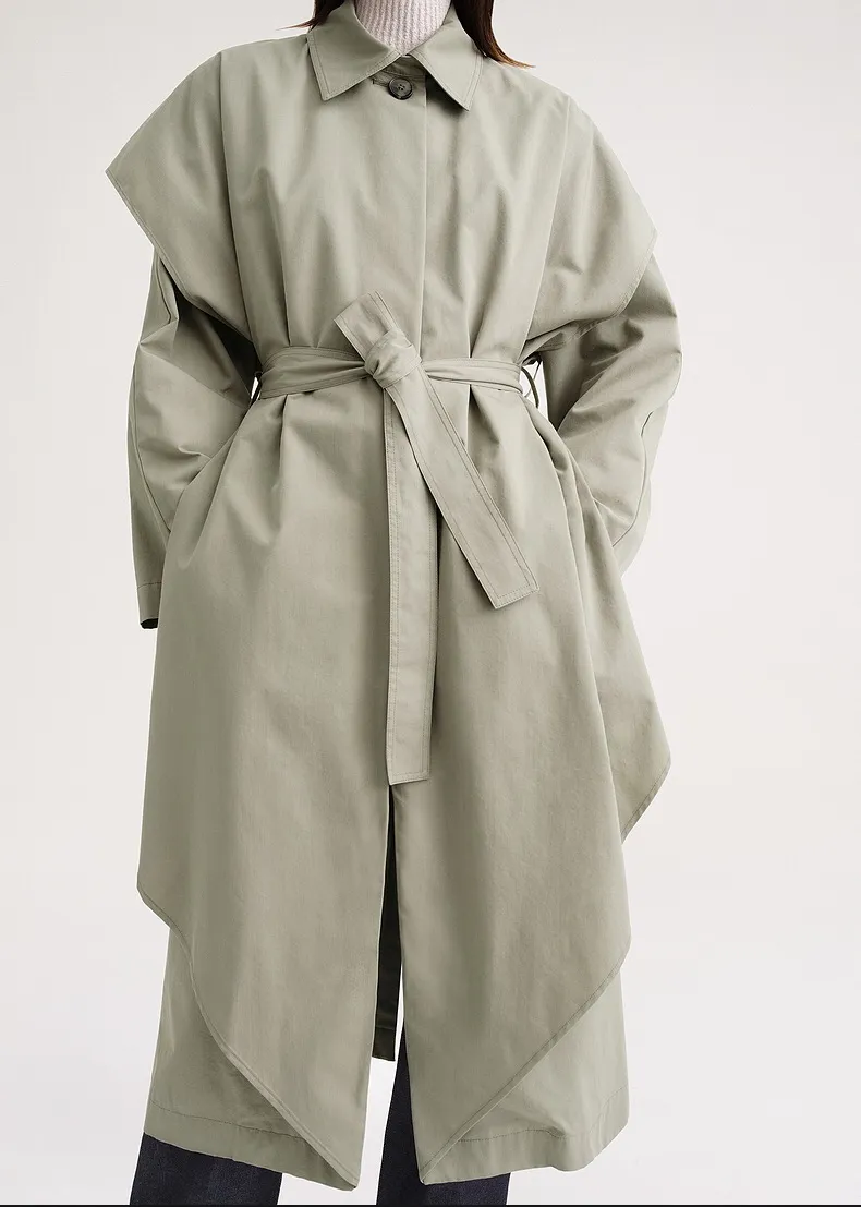 Ceinture détachable Jigan Toteme avec silhouette superposée de coton, cuivre, fibre d'ammoniaque, extension de taille, trench-coat mi-long pour femmes