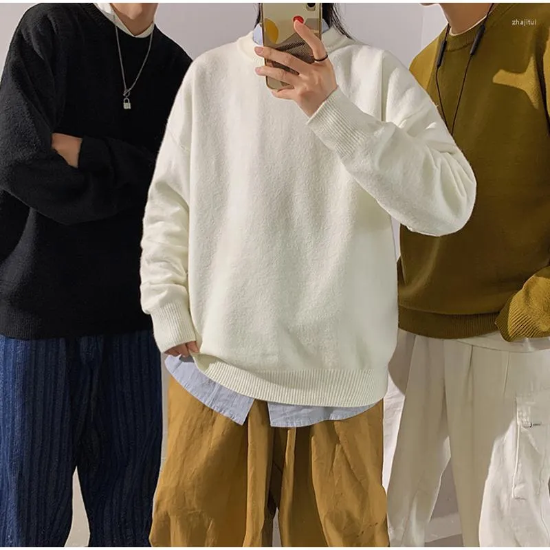 Pulls de chandail masculin pull de couleur massif automne / hiver demi-cou haut unisexe tops streetwear de style neutre coréen Y2k Baggy