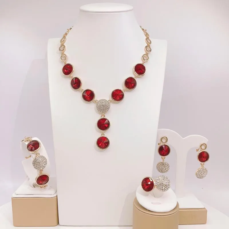 Yulaili – ensemble de boucles d'oreilles et collier pour femmes, Design de pierres précieuses, saphir bleu rouge, accessoires de beauté de fête