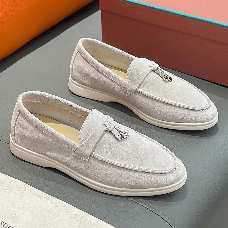 Loro Pianas Shoes Loafers Luxury Men Womens Low Top Slip에 평평한 캐주얼 신발 스웨이드 소 가죽 옥스포드 캐주얼 신발 모카신 로퍼 여성 남성 스니커즈