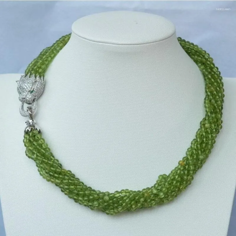 Catene di gioielli 4MM 8 fili Collana rotonda con peridoto naturale e pendente in zircone 17"