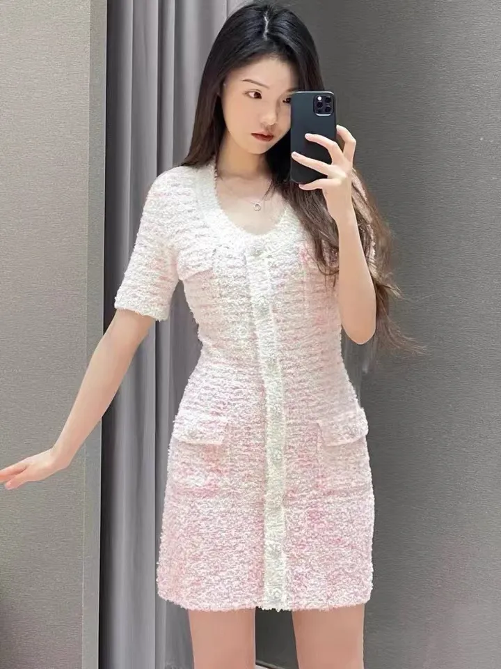Self Portrait Pink Ombre Shredded Milk Knit Mini Dress with Empire  Waistline and Off-Shoulder Collar from Dhgate Basic & Casual Dresses -  price 74.96