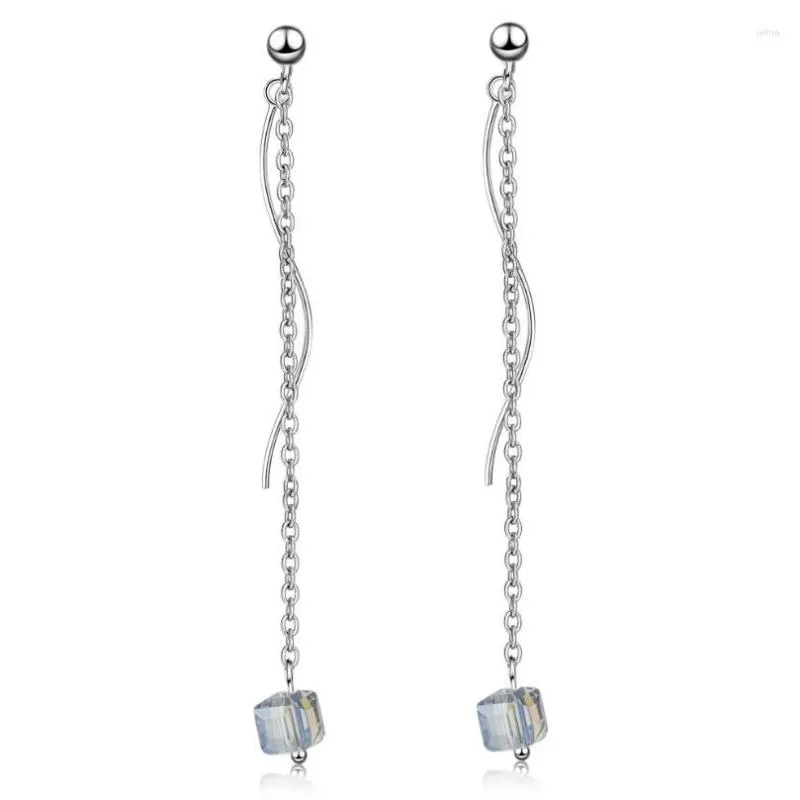 Boucles d'oreilles carrées en cristal pour femmes, longues lignes d'oreilles ondulées, tendance, cadeaux de fête créatifs, bijoux SAE309