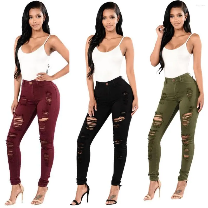 Women's Jeans 2023 Autumn High Waist Ripped Fashion Slim Fit Skinny Denim Pencil Pants Casual Trendy Elastic Trousers S-3XL