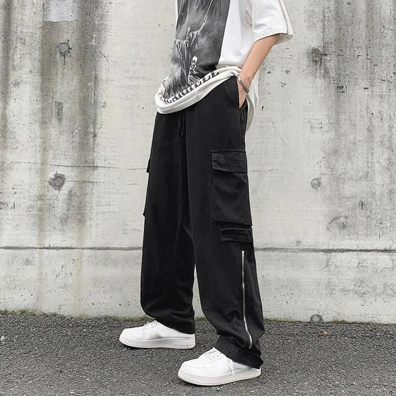 Mäns byxor Mens Loose Design Workwear med flera fickor breda ben för casual wear work män harajuku kläder