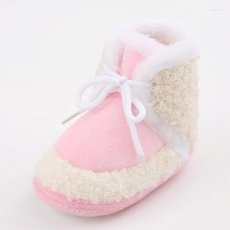 Primi Camminatori Bambino Carino Peluche Addensato Stivali Scarpe Basse Infantili Ragazze Ragazzi Tie-Up Antiscivolo Suola Morbida Camminatore Inverno Caldo Culla