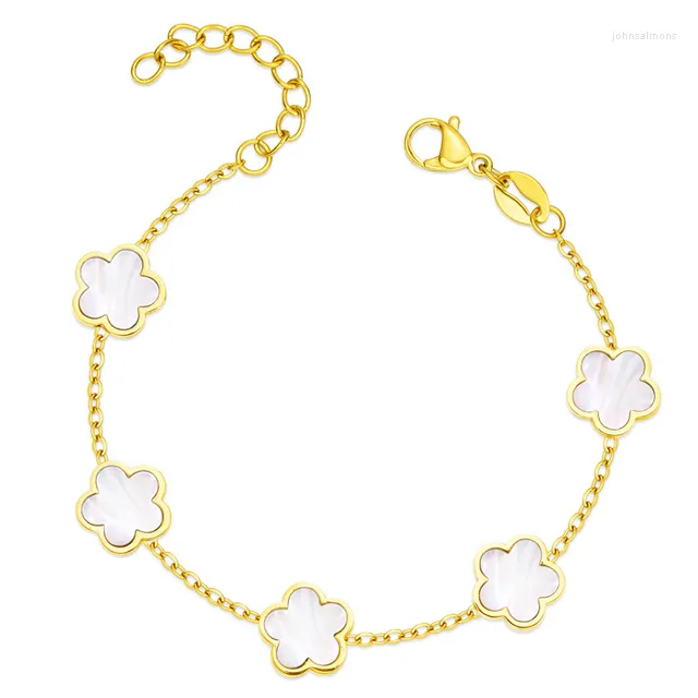 Braccialetti a maglie Vendita in acciaio inossidabile Trifoglio vegetale Bracciale regolabile Fiore a cinque foglie Conchiglia Gioielli in acrilico su un lato per le donne