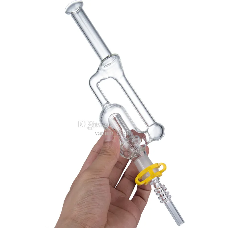 CSYC GB007 Dab Rig Smoking Pipe About 9.13 Inches Recycle Perc Glass Water Bong Stand Base 14mm Quartz Ceramic Nails Quartz Banger Nail Clip Dabber Tool Silicon Jar