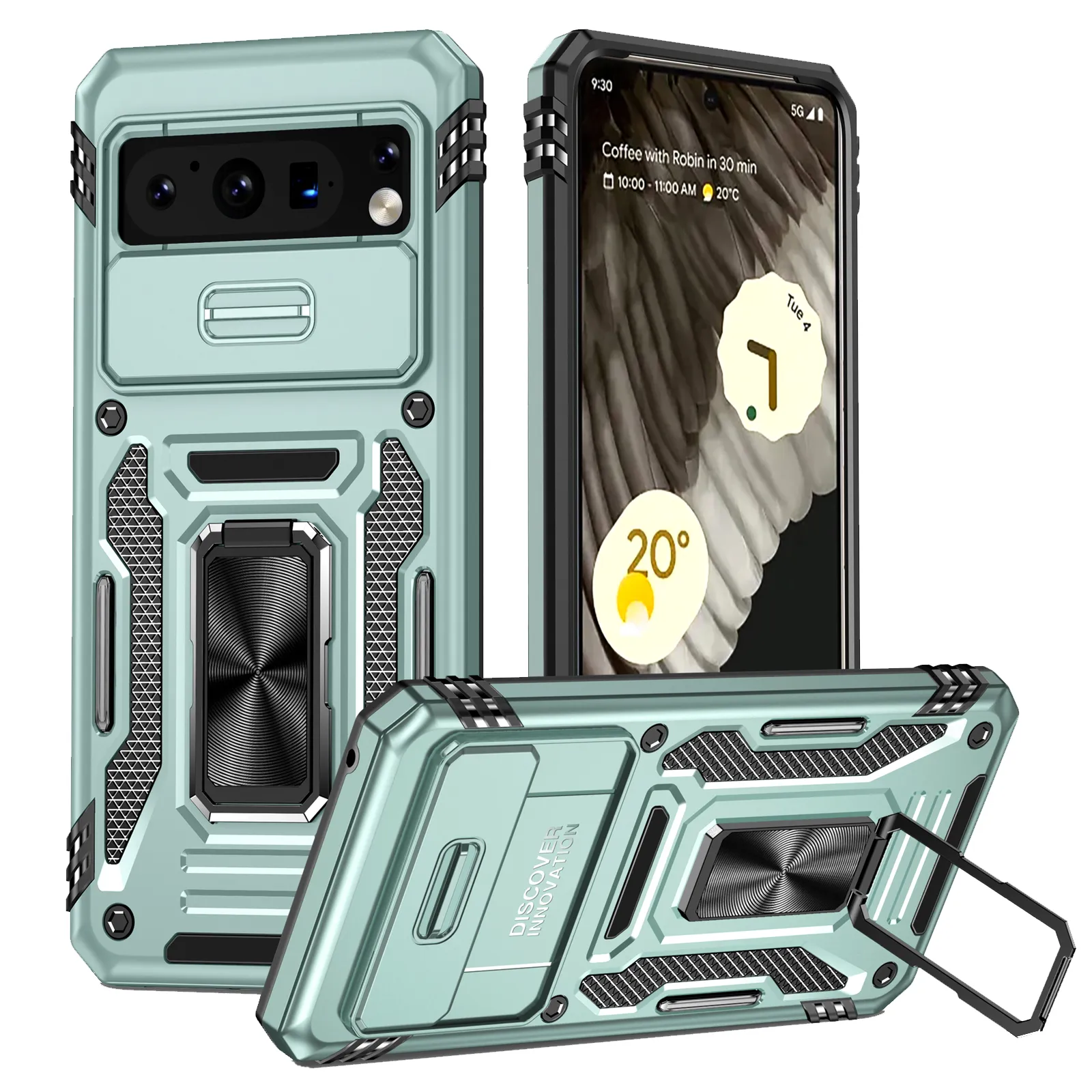 Étuis de protection hybrides antichocs avec anneau magnétique double couche pour Google Pixel 8 Pro 7A 7, housse de protection pour caméra coulissante Funda