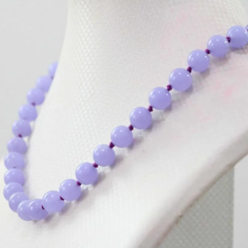 Kedjor lila violet natursten jades chalcedony 8mm 10mm 12mm runda pärlor mode kvinnor diy smyckekedja halsband 18 tum
