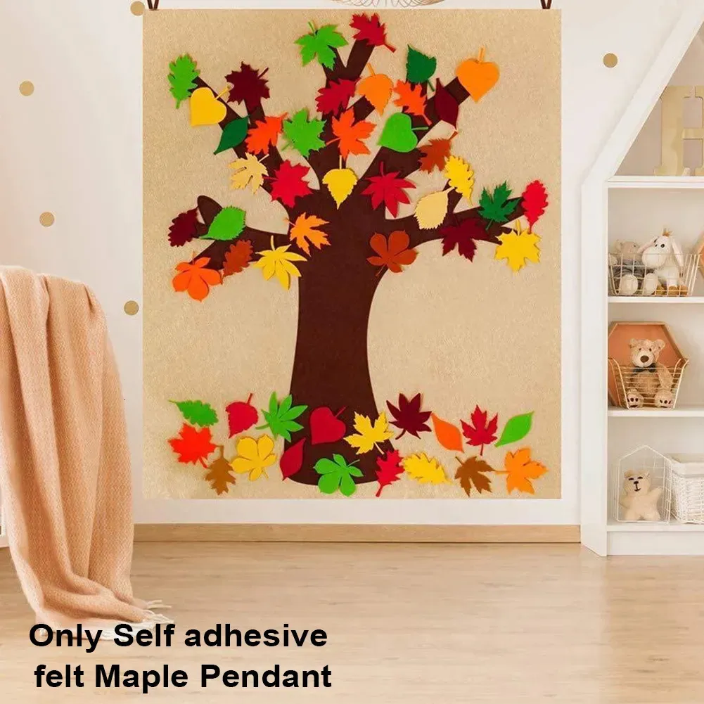 Tree Wall Stickers,Leaf Wall Stickers Fall Maple Leaf Stickers Felt Fall  Tree Decals Autumn Maple Leaf Decors Window Sticker Wall Decals for Kids