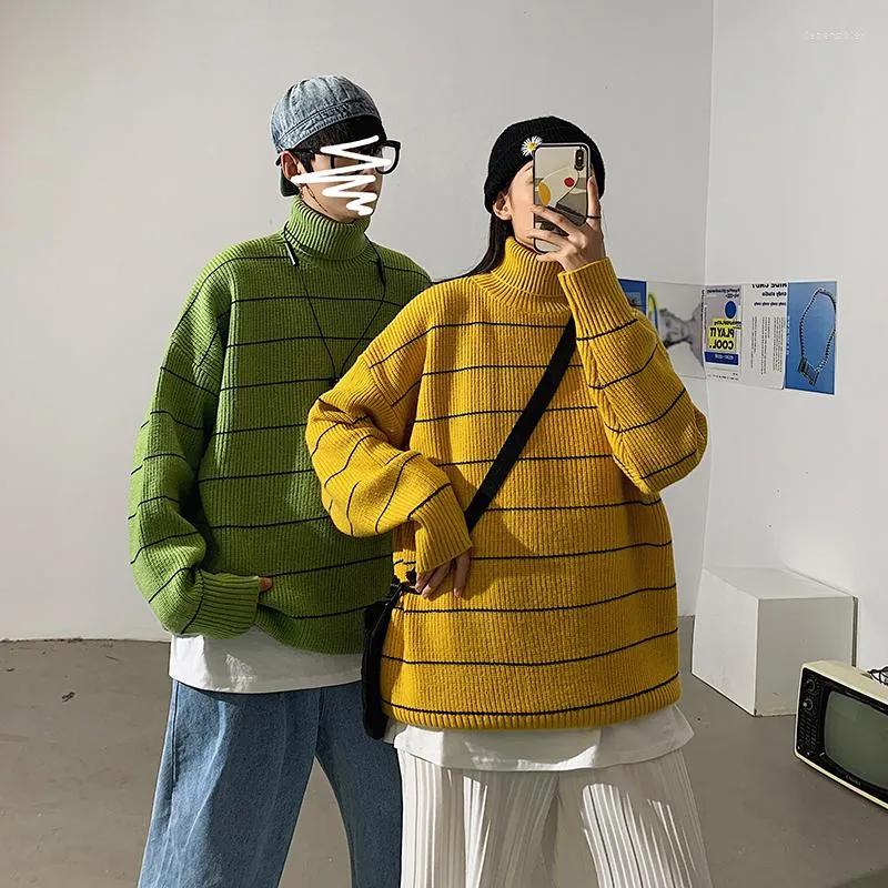 Мужские свитера, модные пуловеры унисекс, корейская водолазка, вязаные винтажные топы в полоску большого размера, уличный женский трикотаж в стиле Харадзюку