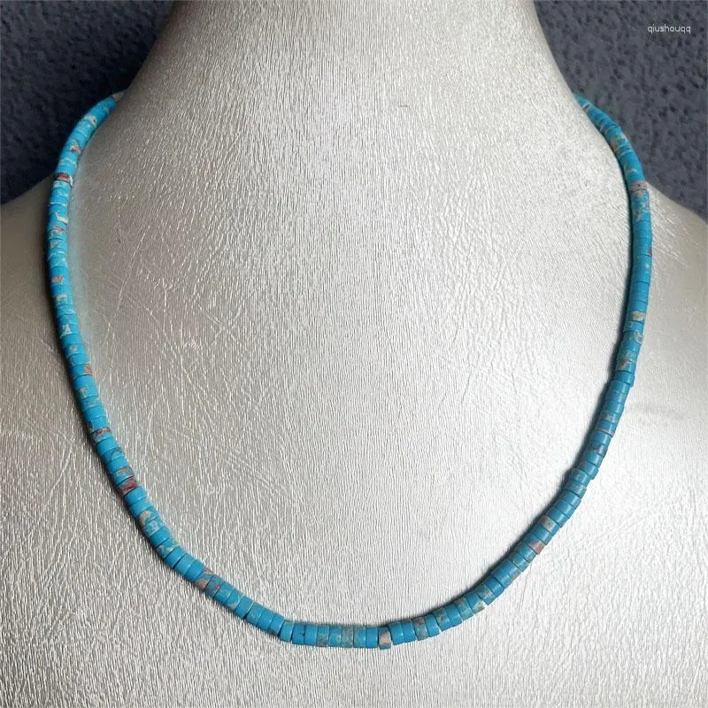 Kedjor 2 4mm Heishi White Blue Imperial Turquoise Halsband Calaite Rostfritt stål Natural Stone Chocker smycken Beaded Woman Mor