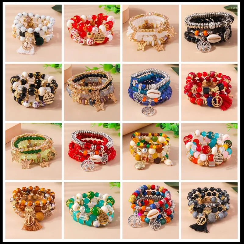 Charme pulseiras boêmio contas de cristal pulseira para mulheres borboleta âncora árvore da vida conjuntos moda jóias pulseira presentes