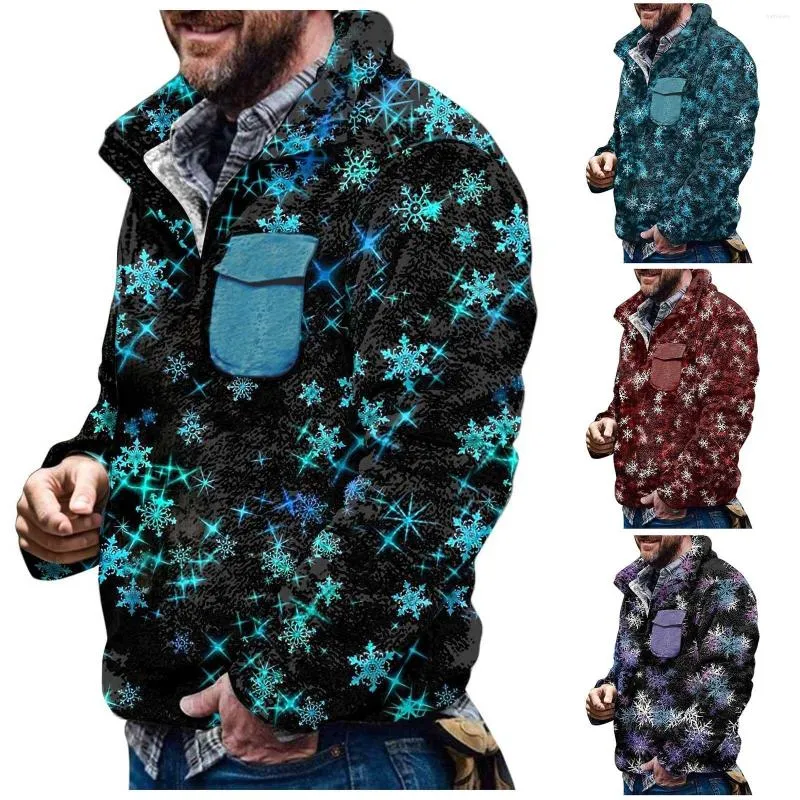 Men's Hoodies Male Autumn And Winter Christmas Printed Sweatshirt Snowflake Print Double Wool Fashionable Casual Plush Hooded