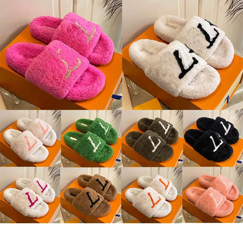 Hot Paseo Comfort Luxus Indoor-Designer-Folien Frauenrutschen für Männer Frauen Pelzige flauschige Wolle Gummi-Slipper Designer Seniorvshop warmer Slipper Pelz Purpers 35-42