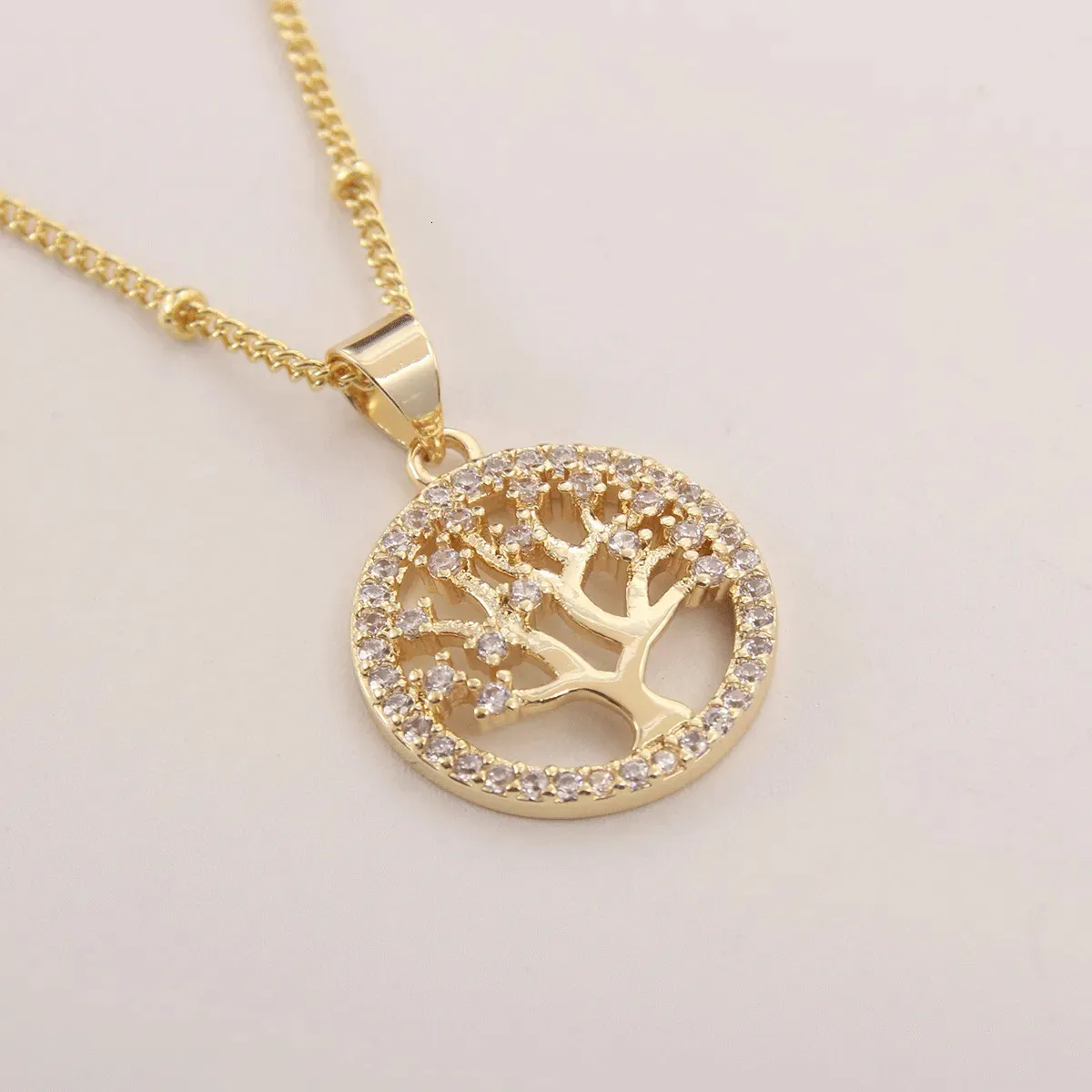 Pendanthalsband MHS Sun Fashion Copper Tree of Life Inlay Zircon Chain Women Cz Gold Color Halsband Girls Holiday Jewelry Gift 230928