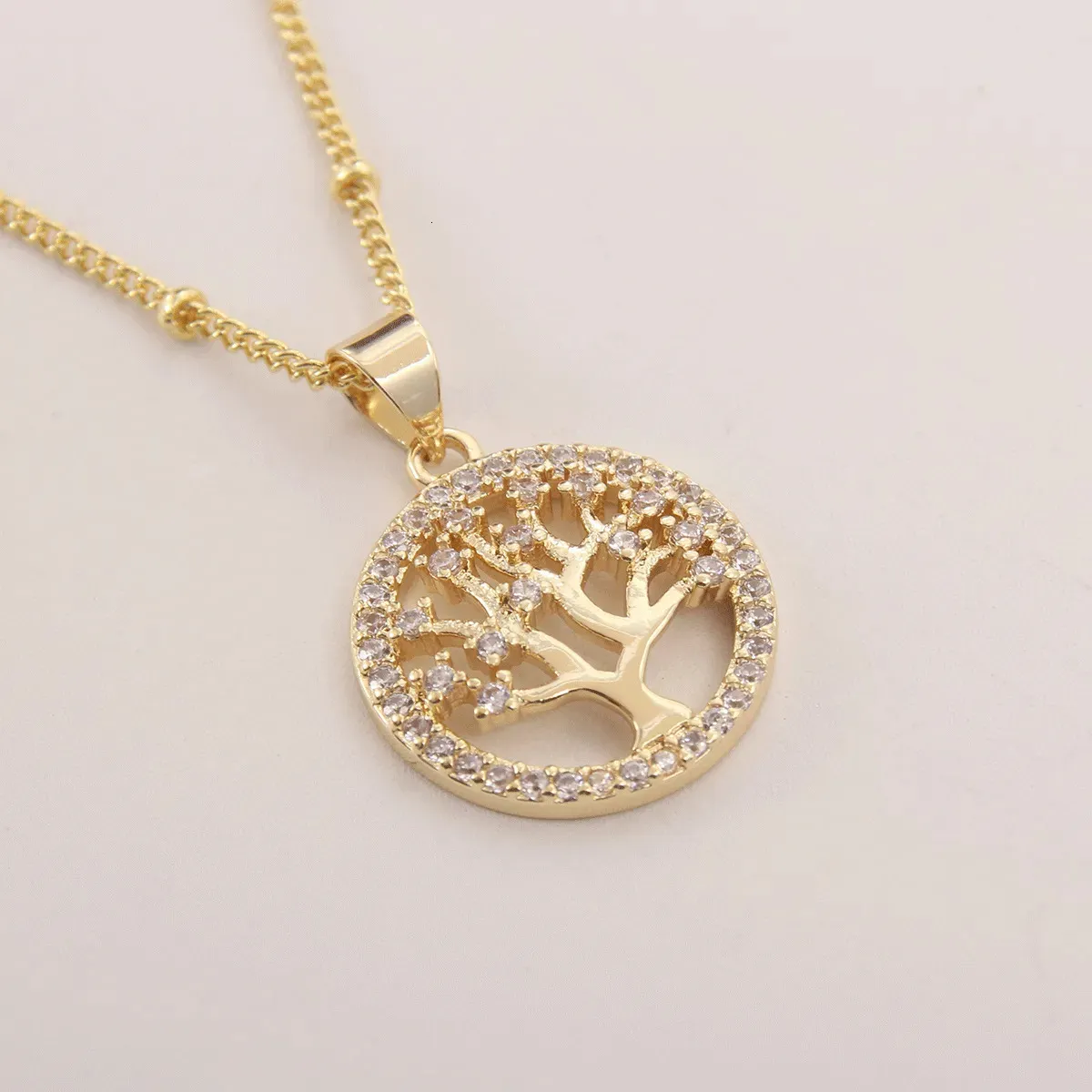 Pendentif Colliers MHS SUN Mode Cuivre Arbre de Vie Incrustation Zircon Chaîne Femmes CZ Or Couleur Collier Filles Vacances Bijoux Cadeau 230928