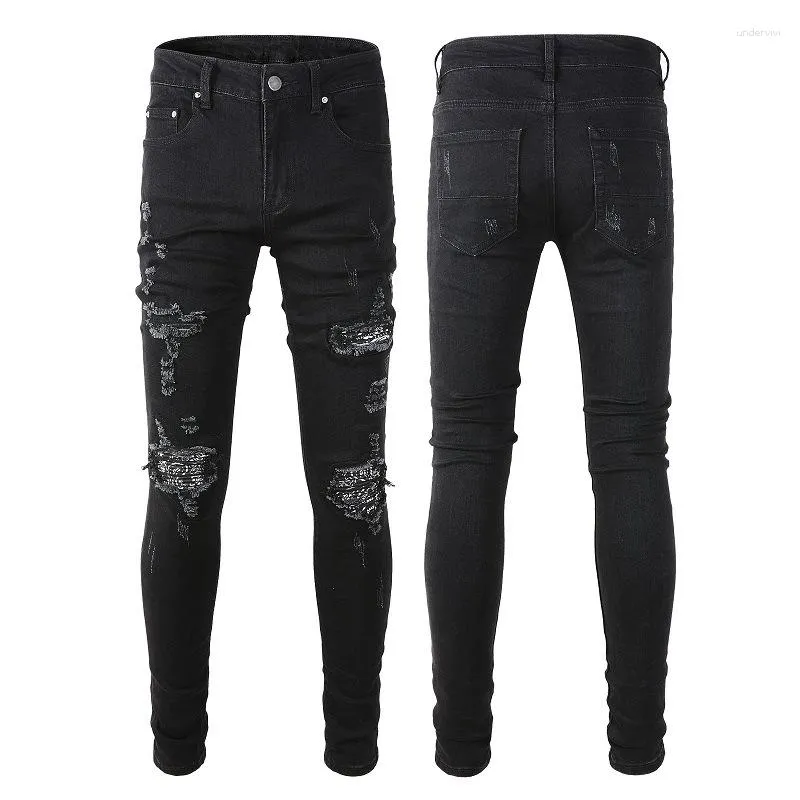 Jeans da uomo 2023 Uomini di alta qualità Street Trendy Brand Denim Nero Streetwear Stretch Skinny Y2k Distrutto Beggar Patch Pantaloni all'ingrosso