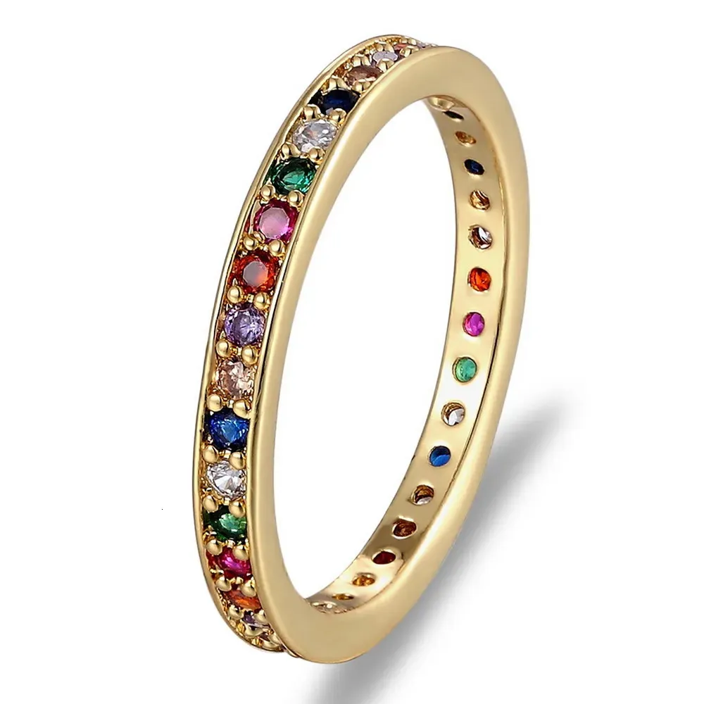 Bröllopsringar Färgglada CZ Band Ring Thin Skinny Engagement Birthstone Rainbow Colic Classic Simple Round Circle Finger 230928