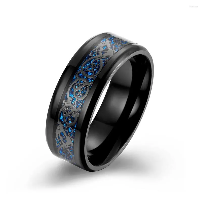 Bröllopsringar psj mode manliga smycken blå svart drake fiber titan rostfritt stål för män engagemang
