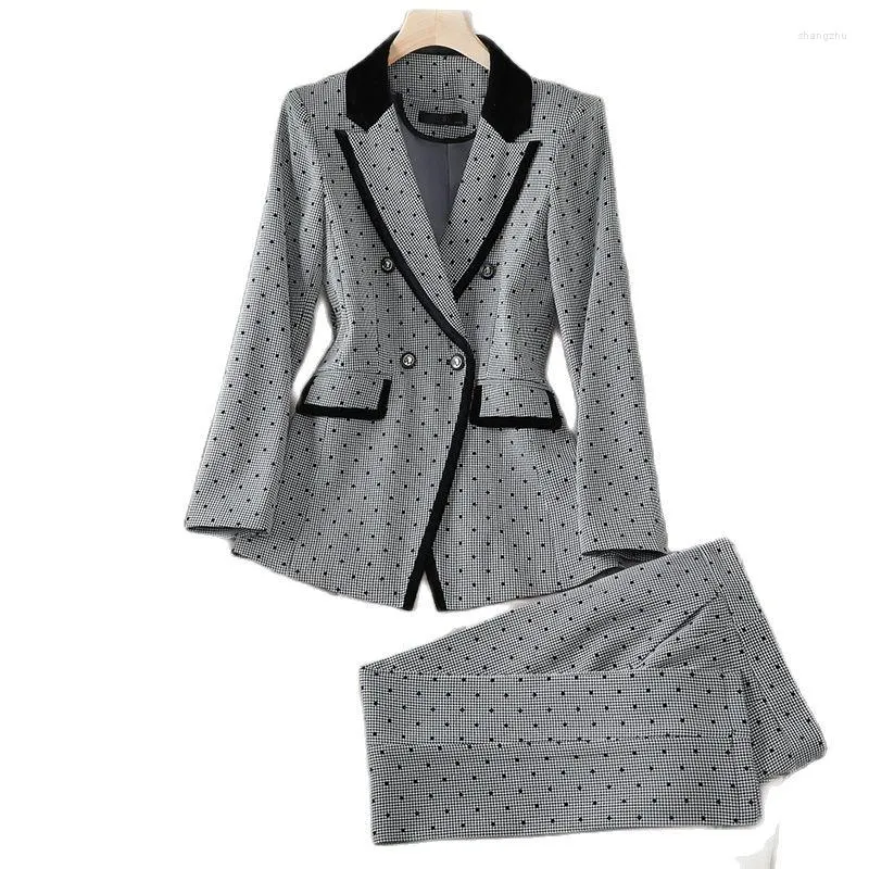 Pantaloni a due pezzi da donna Lenshin di alta qualità 2 Set a pois Fabri Business Pantalone vincolante Blazer Office Lady Uniforme Giacca da donna e