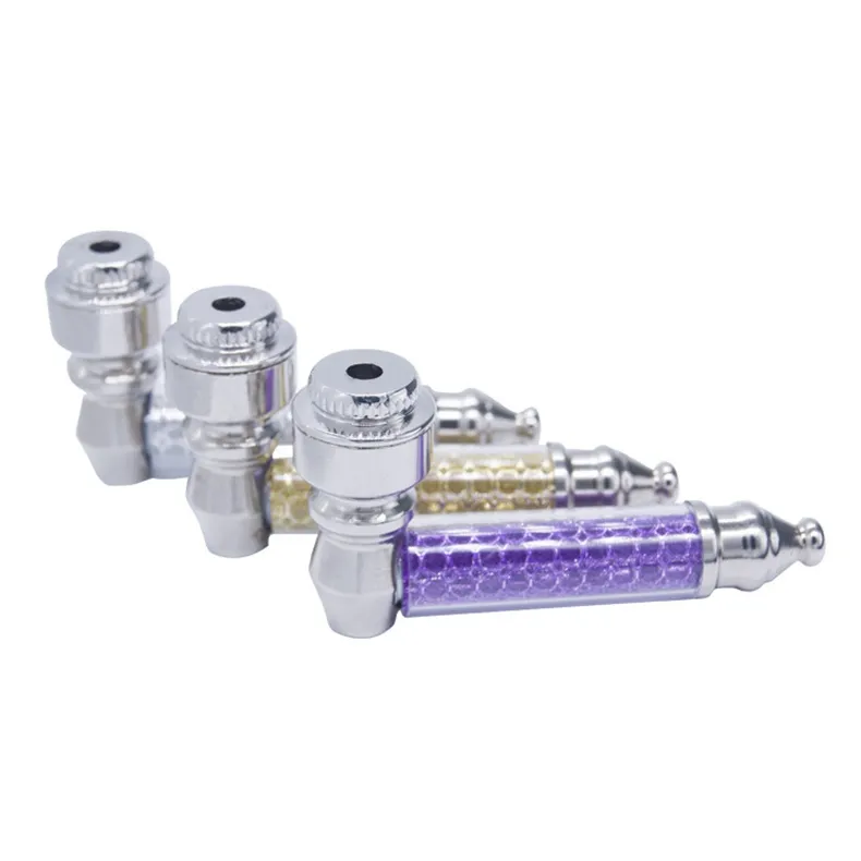 Colorful Zinc Alloy Mini Pipes Dry Herb Tobacco Filter Silver Screen With Caps Portable Removable Handpipes Hand Smoking Cigarette Holder Snakeskin Decoration DHL