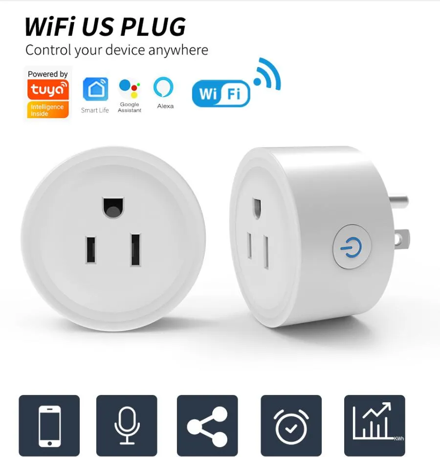 Tuya WiFi Smart Plug 16A 10A 220V UE Adaptador US Wireless Remote Voice Control Power Monitor Timer Socket Kit para Alex