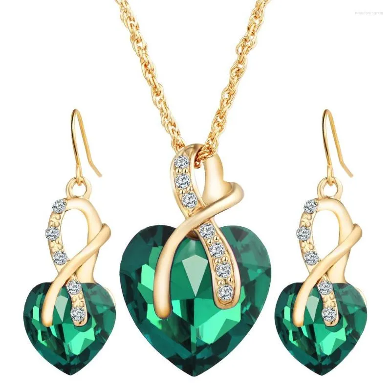 Necklace Earrings Set European And American Wedding Dinner High-grade Heart-shaped Austrian Crystal Zircon Jewelry Woman