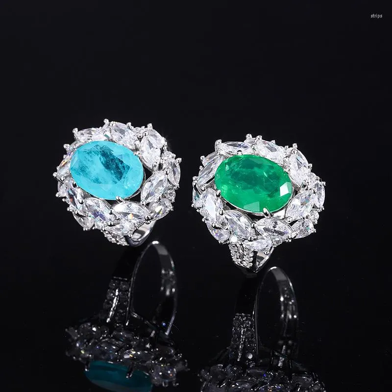 Cluster Rings S925 Full Body Silver Color Treasure Imitation Palaiba Emerald Dan Shaped 10 14 Bikou Bracelet Ring