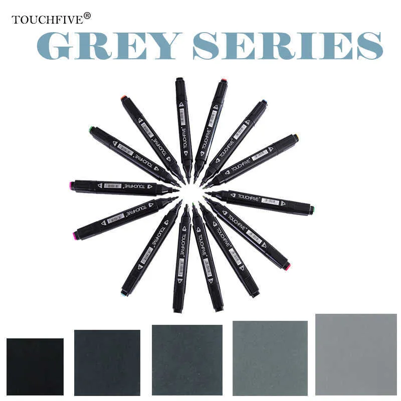 Touchfive Double-Ended Alcohol Based Ink Neutral Gray Color Sketch Art Markers set Tones marker brush Student Supplies