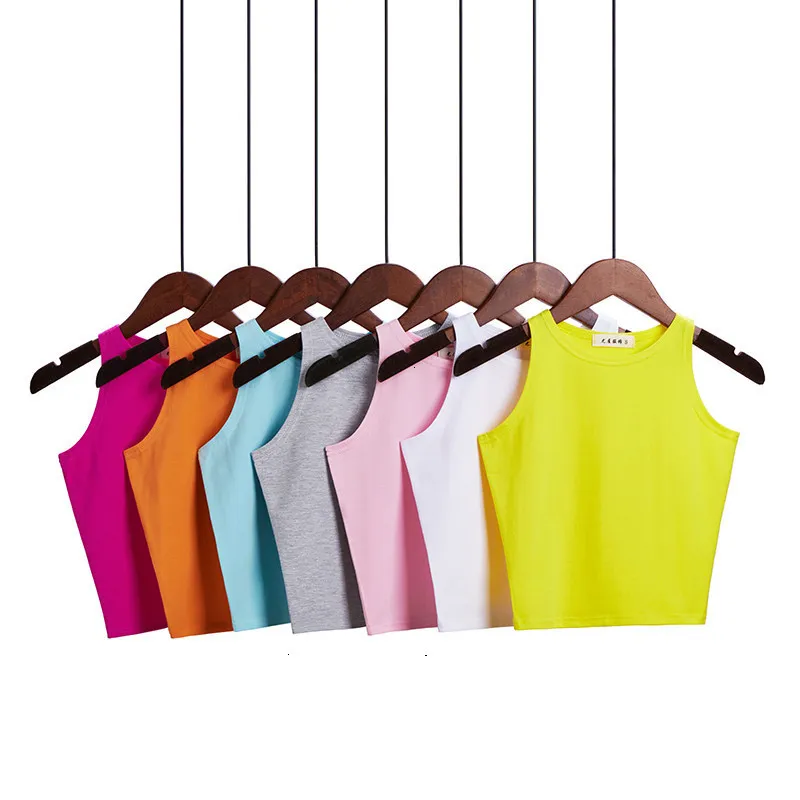 T-shirt Femme Mode Femmes Sexy Coton Crop Top Bustier Multicolore Sans Manches Ped Blusas Gilet Débardeur Camisole 14 Couleurs 221231