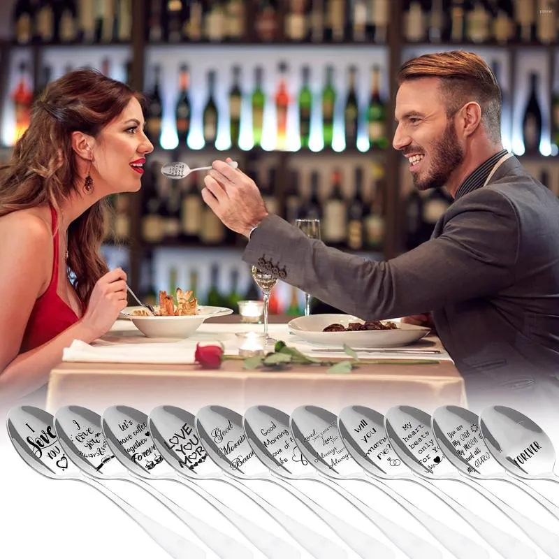 Dinnerware Sets Outdoor Table Centerpiece Mat Wedding Gifts Valentine's Day Stainless Steel Long Handle Spoon Tableware Personalized