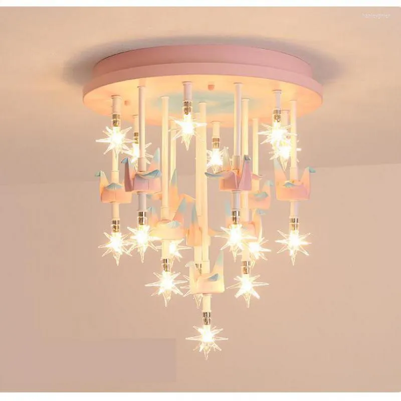 Ceiling Lights Nordic Net Red Children's Bedroom Lamp Warm And Romantic Girl Princess Room Star Pink Led