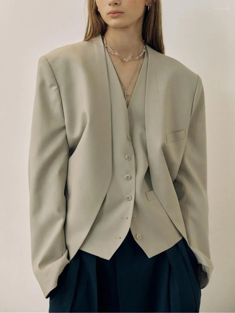 Kadınlar Suits 2023 Erken Sonbahar Kadınlar V yaka ofis bayan basit katı hırka blazer ceket