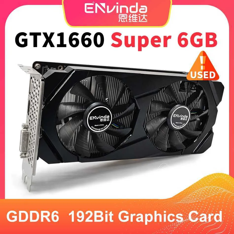 المستخدمة Envinda GTX1660Super 6GB 192bit ألعاب الرسومات بطاقة NVIDIA GTX 1660 SUPER 6GB بطاقة فيديو GPU ألعاب المكتب