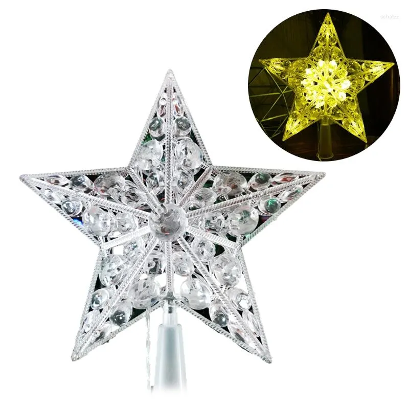 Juldekorationer P82D Nordic Style Tree Star med LED -ljusbatteridrivna faux kristallpärlor Treetop Fairy Lamp Party Decor