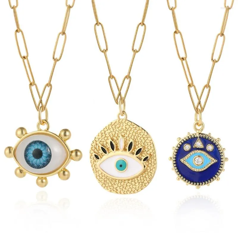 Pendant Necklaces Greek Evil Blue Eye Necklace For Women Gold Color Turkish Woman's Punk Long Chains Stainless Steel Link Collar Choker