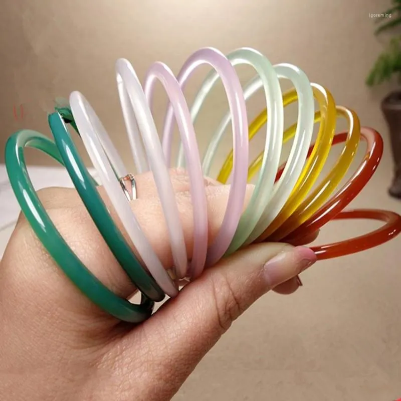 Bangle Real Jades Bangles Women Colorful Chalcedony Thin Round Bar Gemstone For Girlfriend Mom Regali Accessori di alta gioielleria