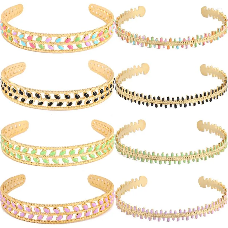 Bangle colorida Óleo de gotejamento pintado de pulseiras abertas para mulheres Gold Moda Gold Moda Ajustável Jóias de pulseira de aço inoxidável