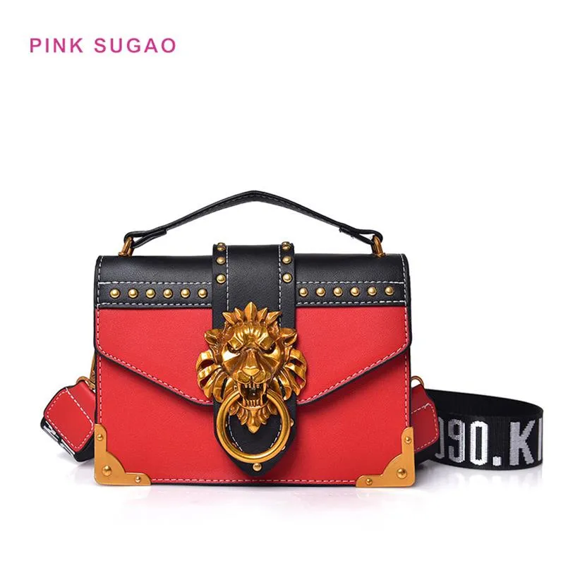 Pink sugao designer crossbody bag women shoulder bags lion head wide shoulder strap shoulder bag new fashion pu leather crossbody 2287