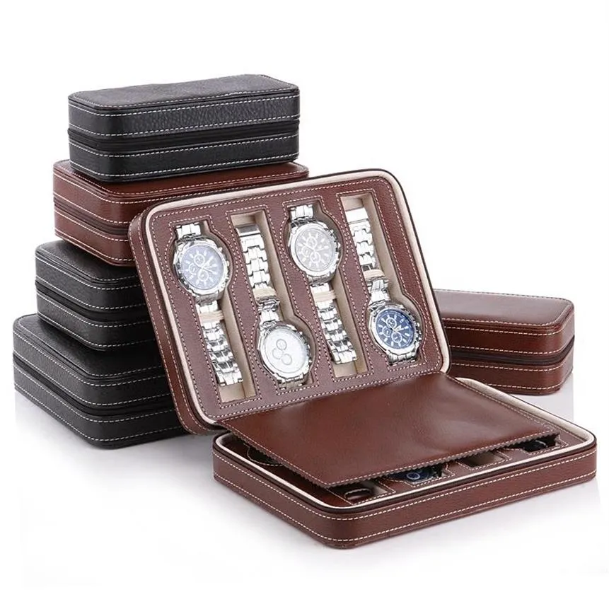 Watch Boxes & Cases Luxury 2-8 Grids Leather Portable travelling bag Storage Watches Display Box Case Jewelry Collector Factory pr322t