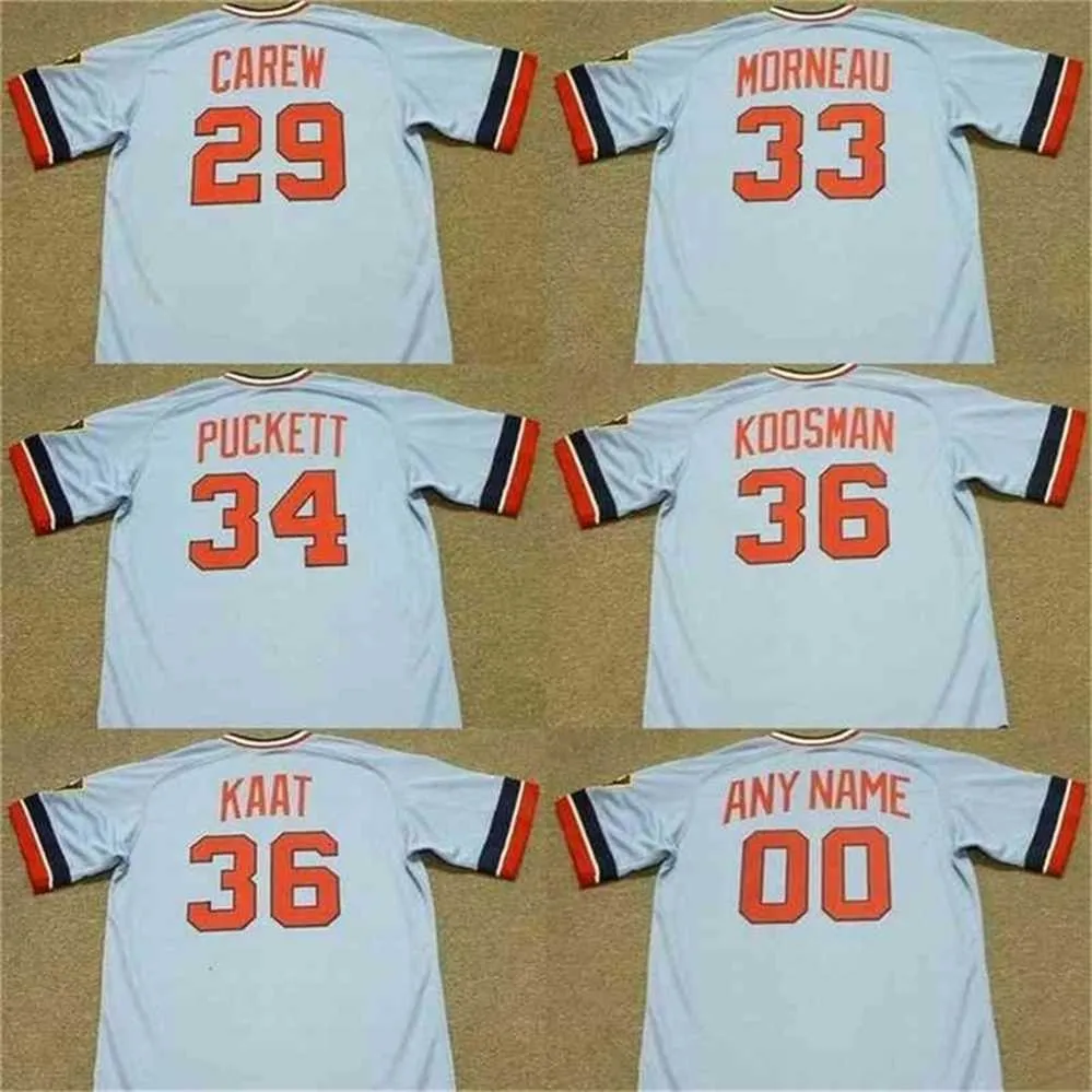 qqq8 C202 men 29 ROD CAREW 33 JUSTIN MORNEAU 34 KIRBY PUCKETT 36 JERRY KOOSMAN 36 JIM KAAT baseball Jersey 1977