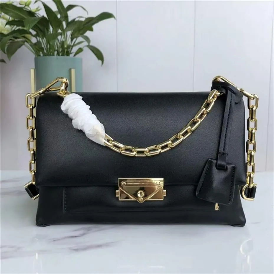Luxury Designer Soft Genuine Leather Black Chain Shoulder Bag With