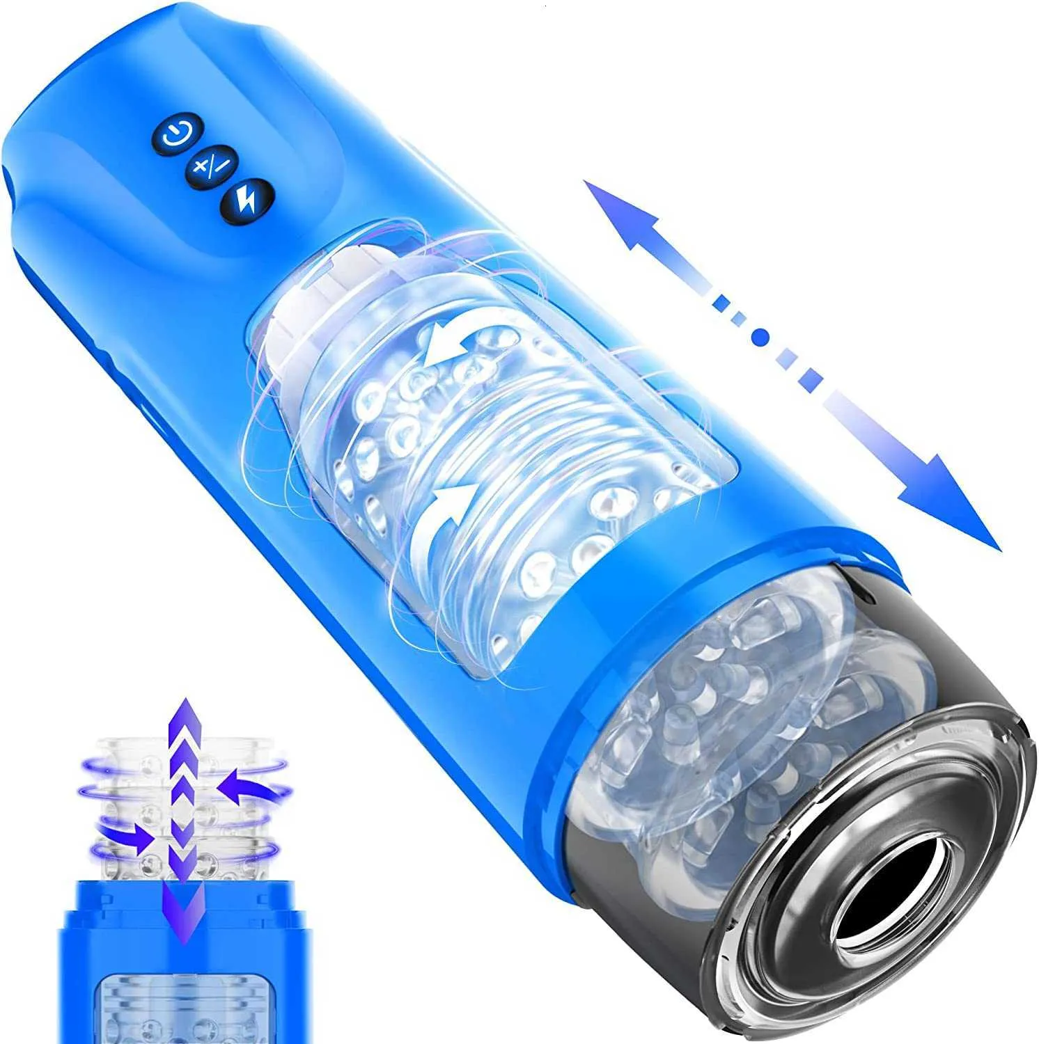 Masturbador masculino automático Dankis Men Stroker com 7 modos de rotação poderosos de bolso de bolso vagina design azul