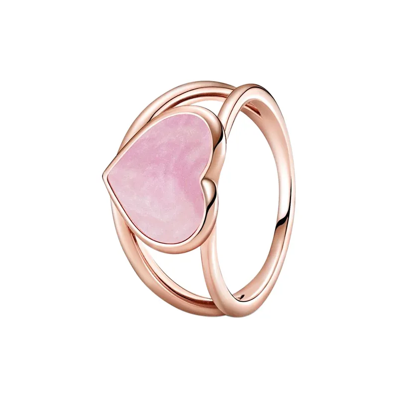 Fedi nuziali a forma di cuore rosa in oro rosa con scatola originale per Pandora Autentici gioielli in argento sterling per feste per donne Ragazze Regali di fidanzamento Set di anelli di design