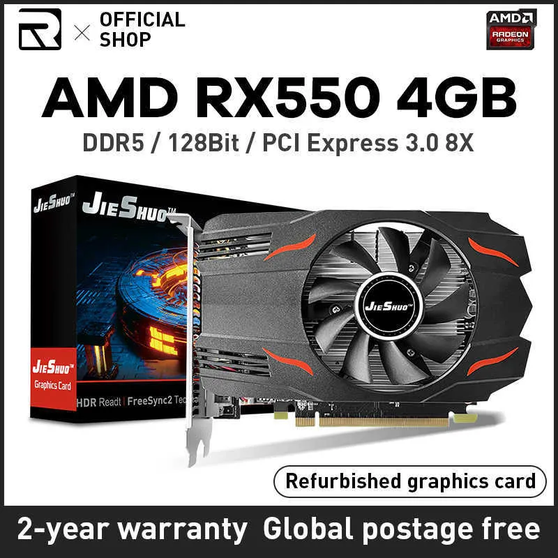 Reformada AMD RX 550 4GB Radeon Graphics Card RX550 4G GDDR5 128BIT HDMI DP DVI-D RX550 CARTA DE VÍDEO DE VÍDEO GAMING 4.8