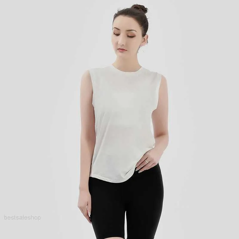 Anti-sweat Cotton Plain Workout Yoga Tank Tops Vest Women Hip-length Loose Fit Running Fitness Gym Sleeveless Shirts top