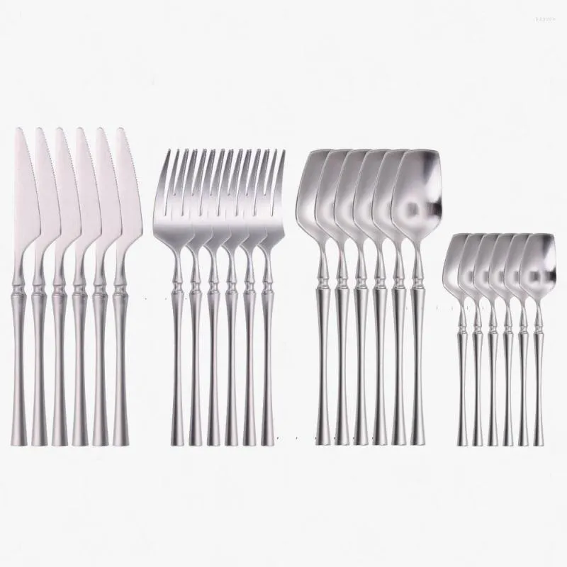 Dinnerware Sets Silver Cutlery Set Matte Stainless Steel Flatware Creative Fork Knife Spoon High Quality Household Kitchen Utensils