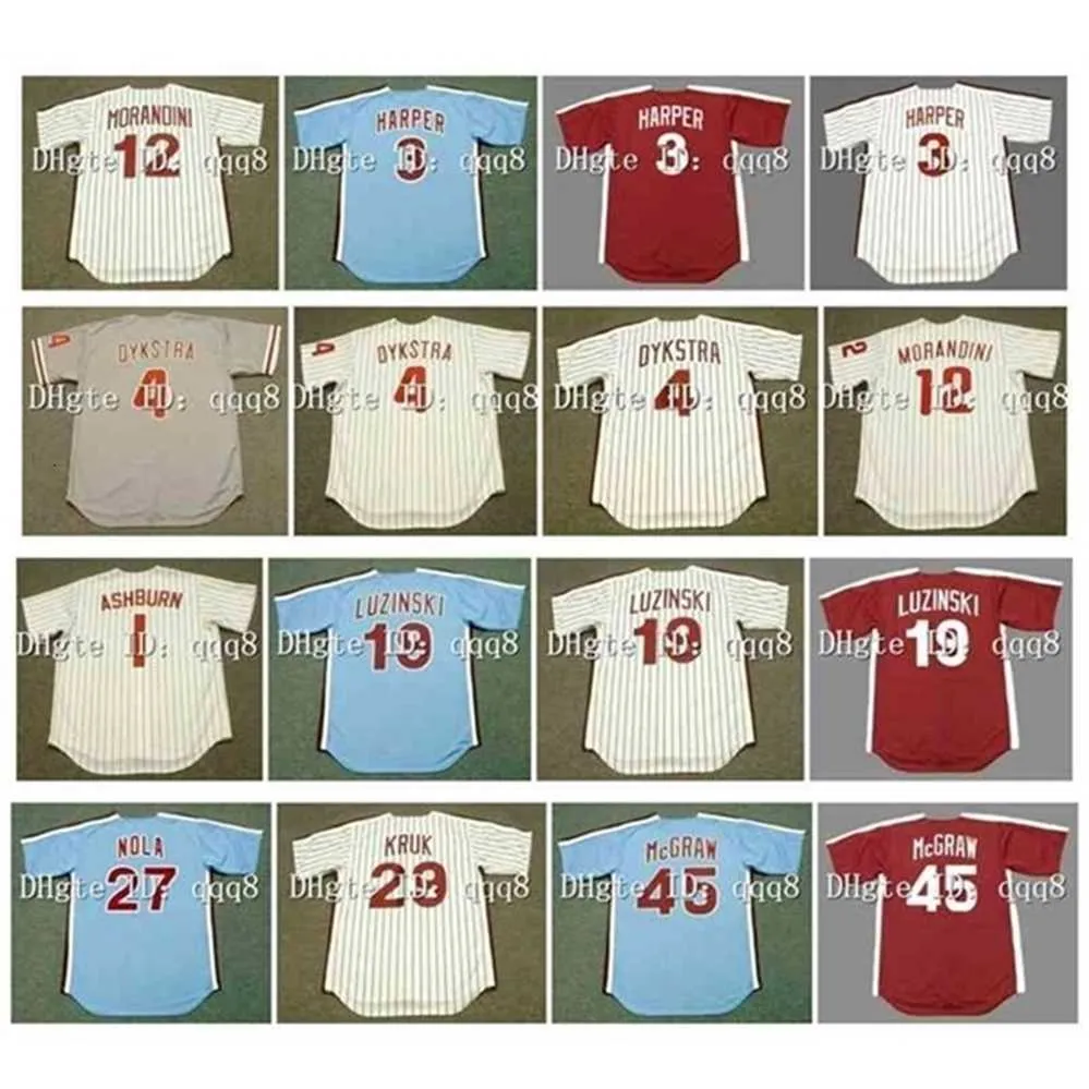 QQQ8 AIR01 VINTAGE 1 Richie Ashburn 3 Harper 4 Dykstra 12 Morandini 19 Greg Luzinski 27 Aaron Nola 29 John Kruk 45 Tug McGraw White Blue Red Retro